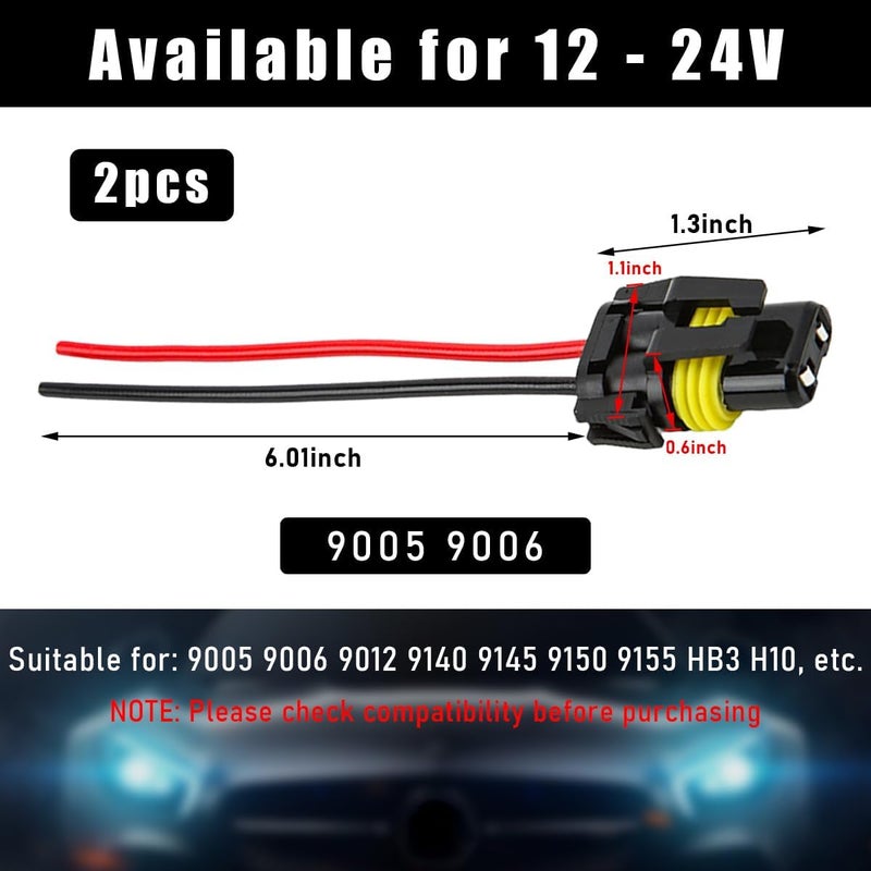Wevdn 2 PCS 9005 HB3 9006 HB4 9012 Bulb Socket, Headlight Connector Female Adapter Wiring Harness Socket, Automotive Headlights Fog Lights Socket Wire Replacement, Car Accessories - Image 2